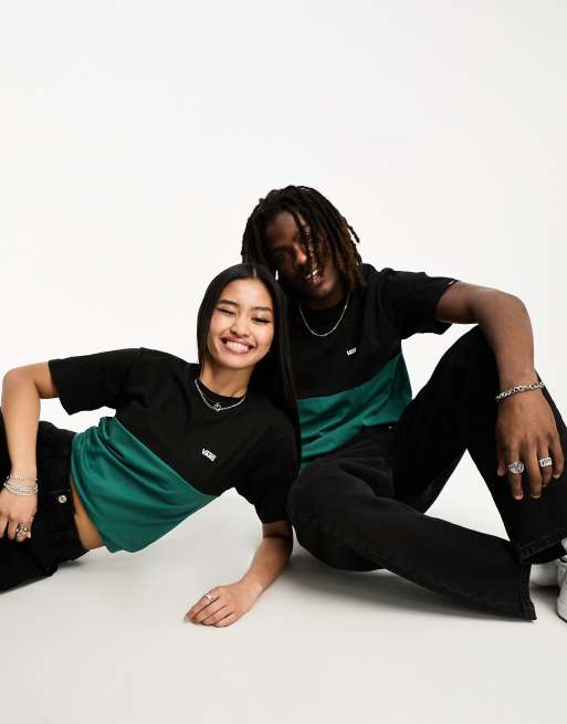 Vans Unisex colourblock tshirt in black and green Exclusive at