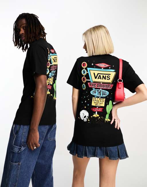 Vans Unisex Motel Back Print T Shirt In Black Asos