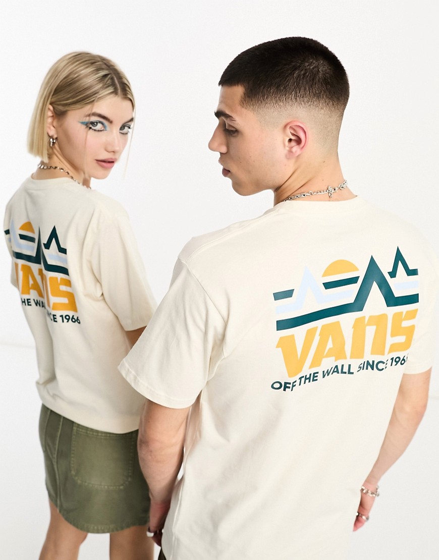 Vans unisex mountain back print t-shirt in off white