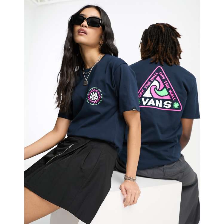 Vans unisex summer camp back print t-shirt in navy | ASOS