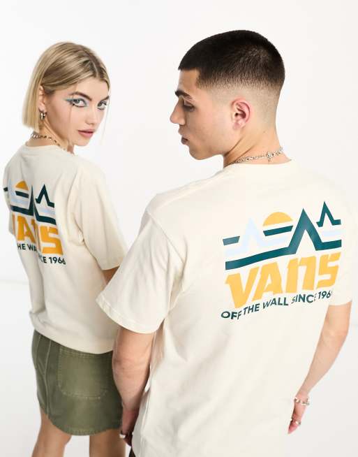 Vans – Unisex-T-Shirt in gebrochenem Weiß mit Bergprint auf dem Rücken