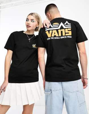 Vans - Unisex-T-Shirt in Schwarz mit Bergprint auf dem Rücken