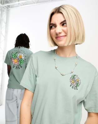 Vans unisex t-shirt with elevated minds back print in green | ASOS