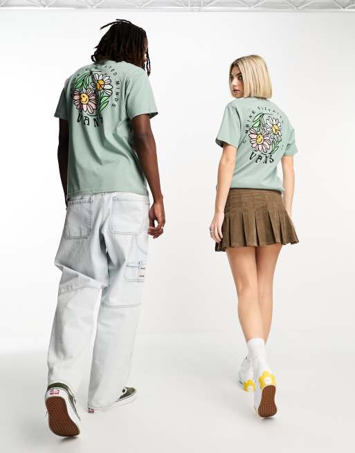 Vans unisex t-shirt with elevated minds back print in green | ASOS