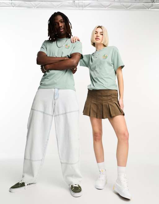 Vans unisex t-shirt with elevated minds back print in green | ASOS