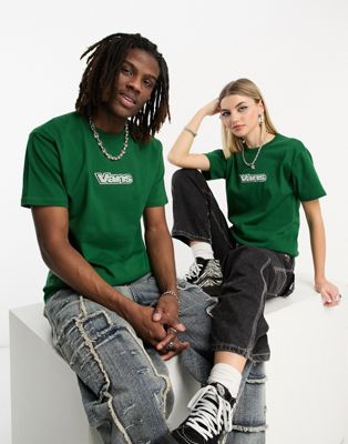 Vans unisex t-shirt with letterman patch in green