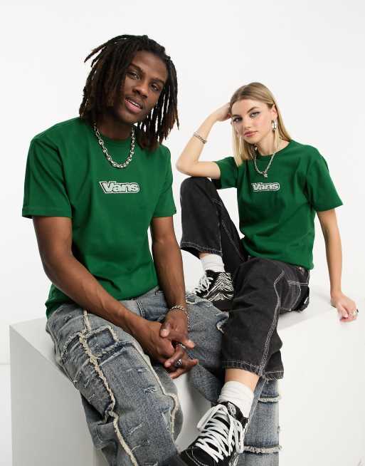 Vans unisex t shirt with letterman patch in green