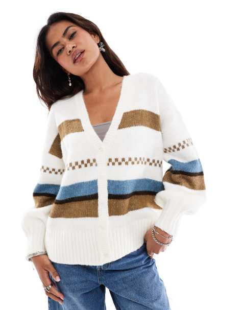 Vans valerie stripe cardigan in off-white and multi - view 1
