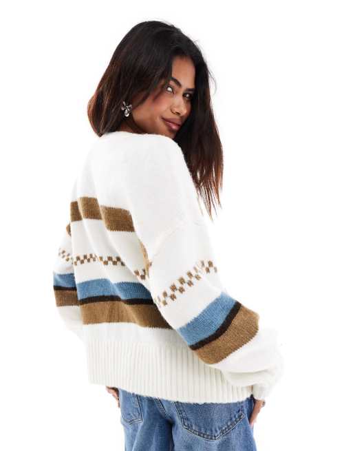 Vans valerie stripe cardigan in off-white and multi, 3 of 4