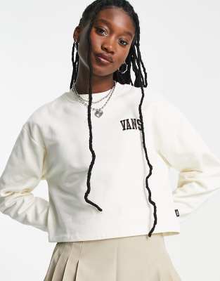 Vans Varsity boxy crop hoodie in white Exclusive at ASOS