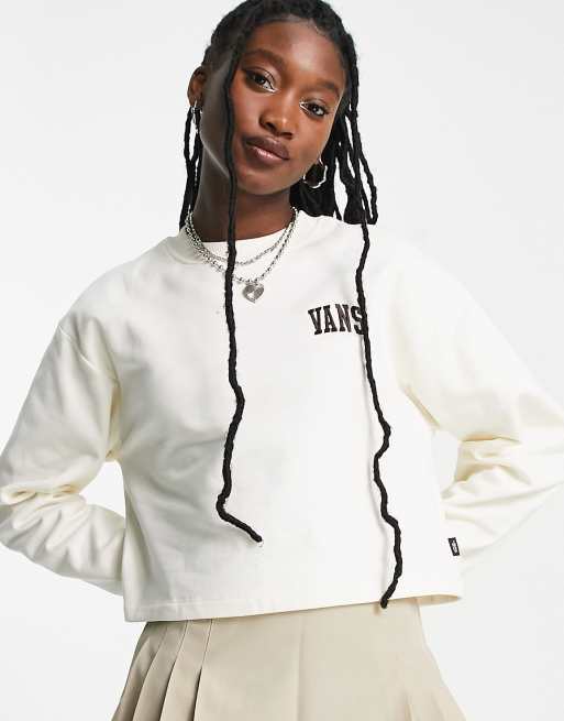 Vans - Varsity - Hvid crop-hættetrøje med firkantet pasform - Kun hos ASOS