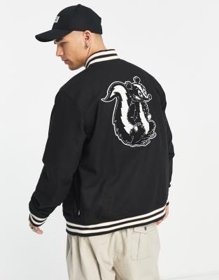Vans varsity jacket in black with animal back print ASOS