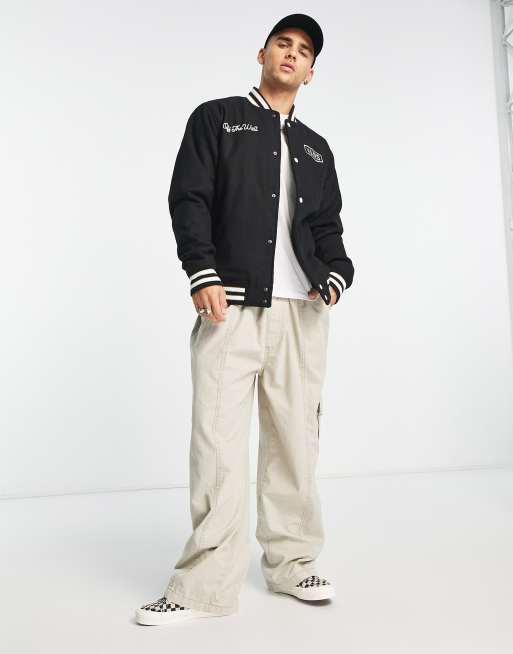 Vans varsity jacket in black with animal back print ASOS