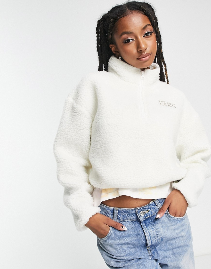 Vans Warm-Up sherpa 1 and 2 zip cropped fleece in off white