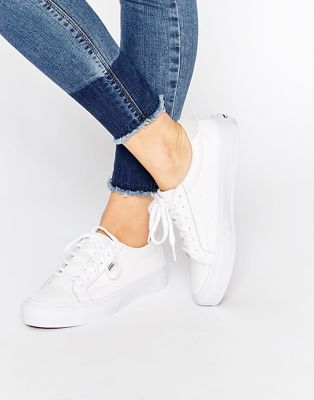 white leather sneakers vans