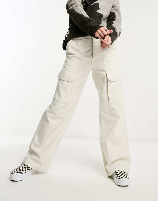 Vans wide leg cargo pants in beige 