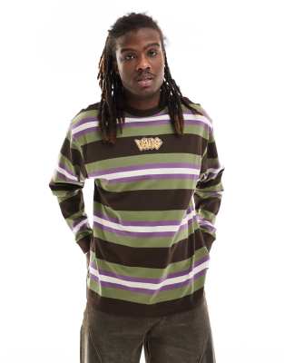 Wilton - Pull ray en maille  manches longues avec logo central - Vert et marron - Vans - Modalova