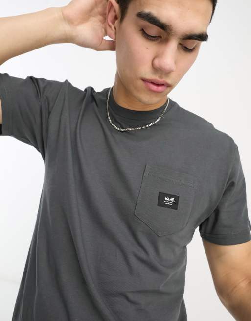 Vans woven patch pocket t-shirt in grey