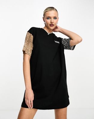 Vans wyld leopard print t-shirt dress-Black