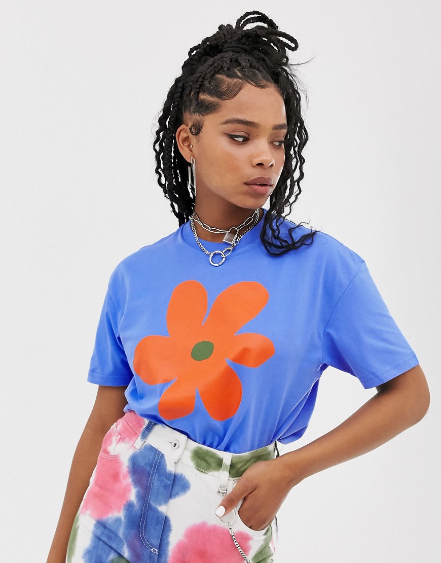 Vans X Ines – Blå t-shirt i oversize-modell med blomma