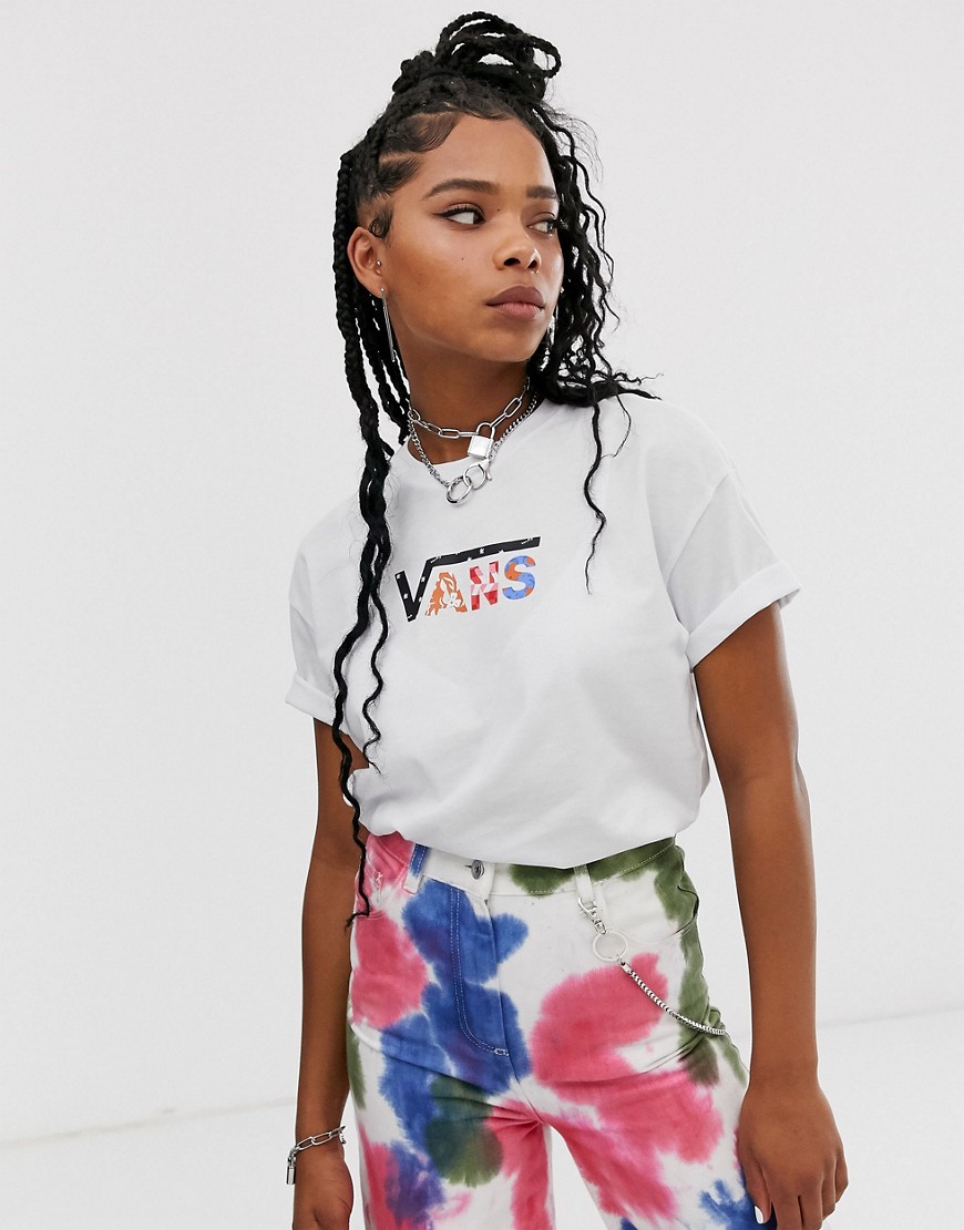 Vans X Ines – Vit t-shirt i oversize-modell med tryckt logga