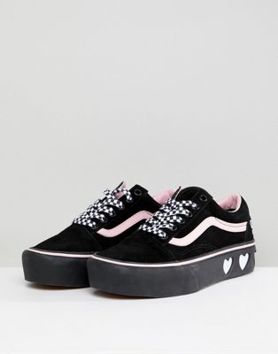 vans x lazy oaf old skool platform black & pink shoes