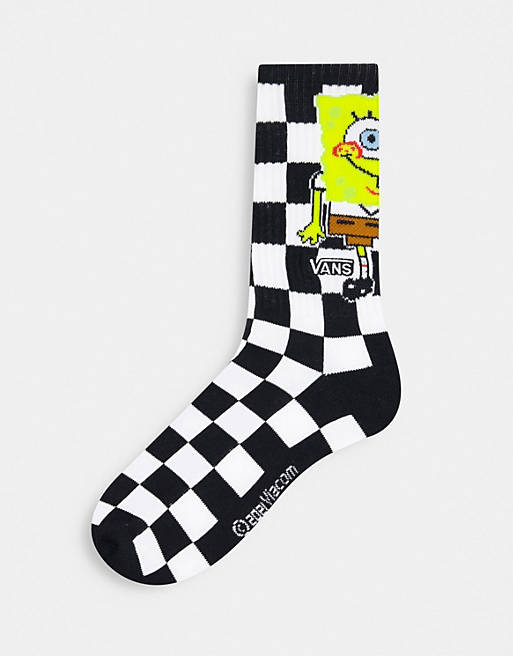 Vans X Spongebob checkerboard socks in black/white