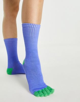 Vans X Tierra Whack toe socks in blue/green