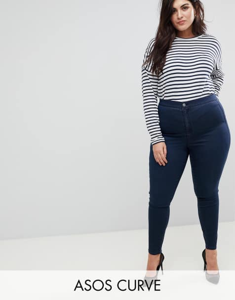 Vaqueros ajustados de talle alto en diseño negro azulado  lavado Ridley de ASOS DESIGN Curve - view 1
