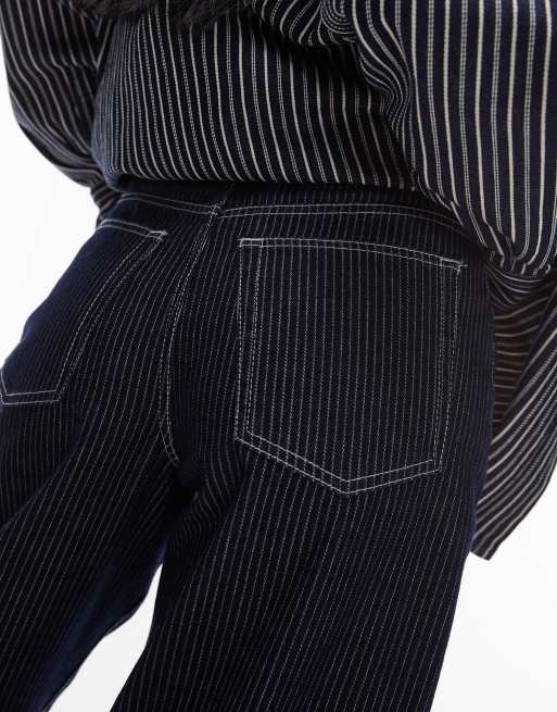 Vaqueros azul añil a rayas de talle medio y corte barrel de Topshop, 4 de 5