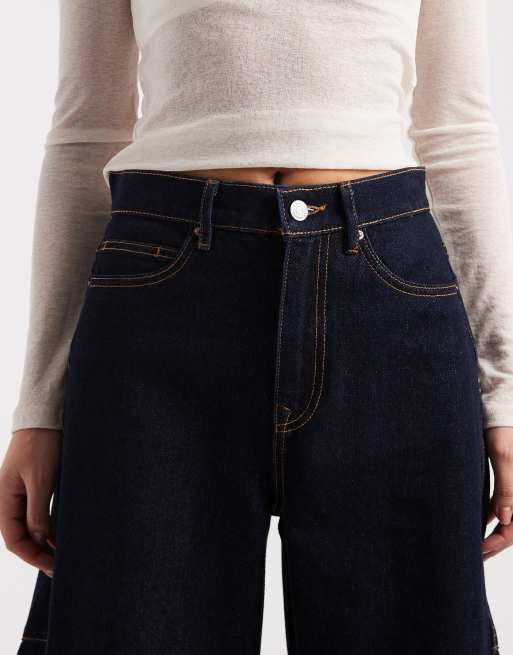 Vaqueros azul añil crudo de corte barrel ancho con pespuntes en contraste Kaitlin de Vero Moda, 5 de 5