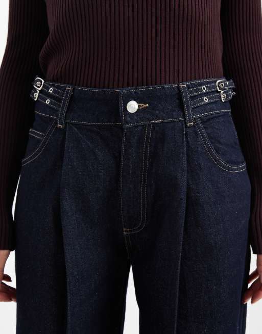 Vaqueros azul añil de pernera ancha con cinchas dobles en los laterales de ASOS DESIGN, 4 de 5