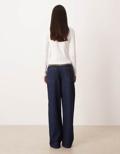 Vaqueros azul añil de pernera ancha con inserto de pana de ASOS DESIGN, 2 de 5