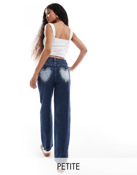 Vaqueros azul añil lavado de pernera recta con bolsillo en forma de corazón de Miss Selfridge Petite - view 1