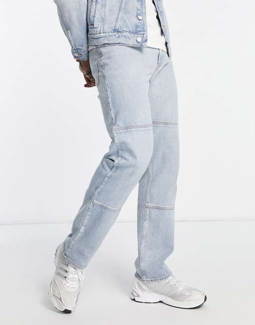 Vaqueros azul claro de pernera ancha y recta con detalle de panel de ASOS DESIGN (parte de un conjunto)