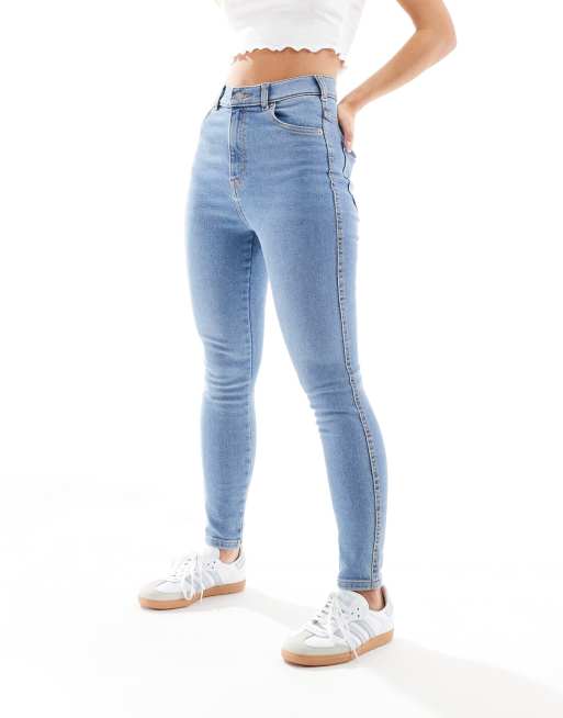 Vaqueros azul claro envejecido muy elásticos de corte pitillo y talle alto Moxy de Dr Denim Petite, 3 de 5