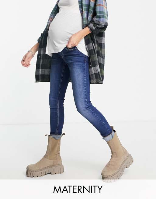 Vaqueros azul intenso con diseño por encima del vientre Jamie de Topshop Maternity 