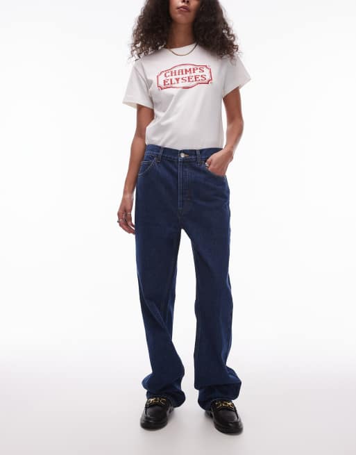 Vaqueros azul intenso de talle alto y corte recto Kort de Topshop