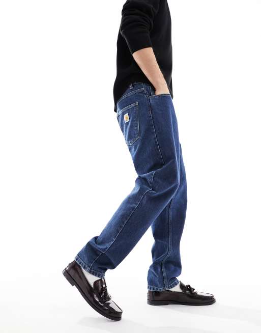 Pantalones holgados unisex de estilo carpintero con lavado oscuro