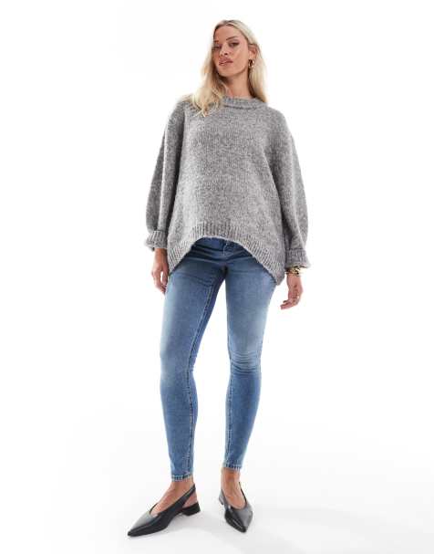 Vaqueros azul medio de corte pitillo con banda por encima del vientre Ultimate de ASOS DESIGN Maternity - view 1