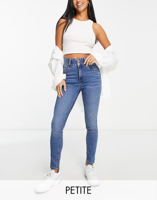 Vaqueros azul medio de corte pitillo y talle alto de New Look Petite