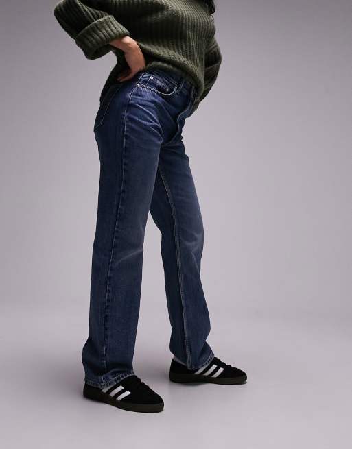 Vaqueros azul medio de corte recto y talle alto Kort de Topshop Hourglass