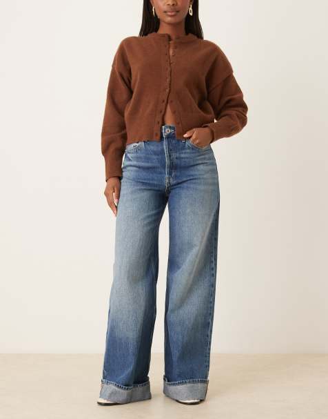 Vaqueros azul medio de pernera ancha con bajos vueltos de algodón de Mango - view 1