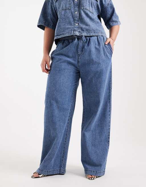 Vaqueros azul medio de pernera ancha con lazada en la cintura de Noisy May Curve (parte de un conjunto), 2 de 5