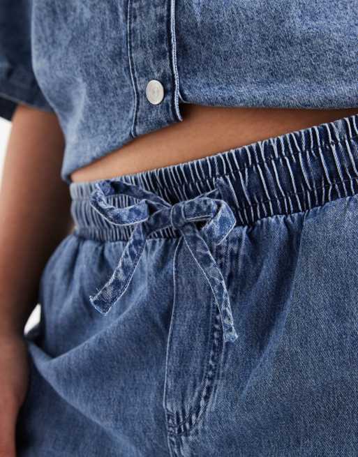 Vaqueros azul medio de pernera ancha con lazada en la cintura de Noisy May Curve (parte de un conjunto), 3 de 5