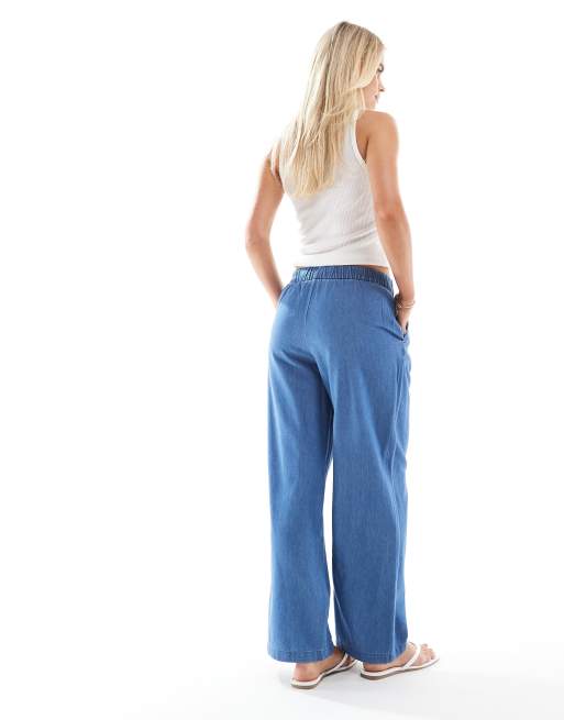 Vaqueros azul medio de pernera ancha con lazada en la cintura de ONLY Petite, 5 de 5