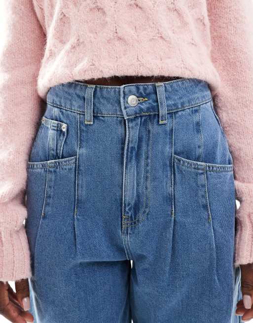 Vaqueros azul medio de talle alto y pernera barrel con pinzas de ASOS DESIGN , 5 de 5