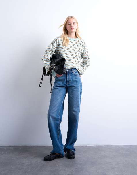 Vaqueros azul medio de talle bajo y corte holgado con detalle regulable de Topshop Tall - view 1