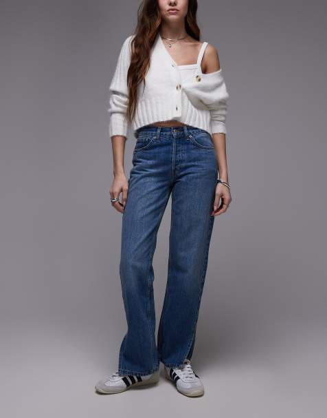 Vaqueros azul medio de talle medio y corte recto con abertura lateral Runway de Topshop - view 1