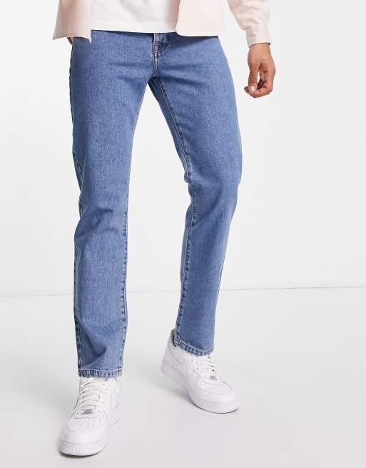 Vaqueros azul medio lavados de corte recto de Topman 